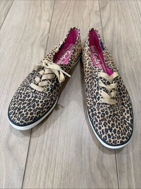Keds Leopard Print Canvas Sneakers - Tan/Black with Pink Lining